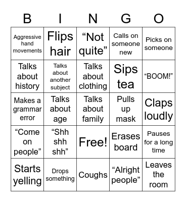 ASHLEYISM BINGO Card