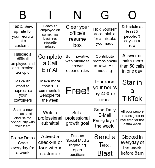 National Business Etiquette Week Recruiter BINGO LSI Edition Bingo Card