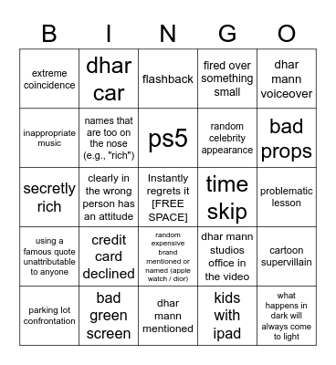 Dhar Mann Bingo v2 Bingo Card