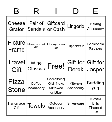 Zoe's Bridal Shower Bingo Card