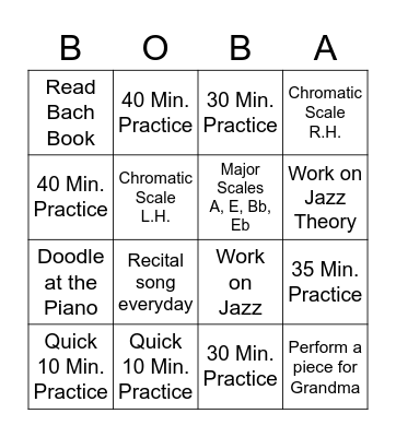Piano for Boba Bingo Card