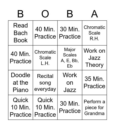 Piano for Boba Bingo Card