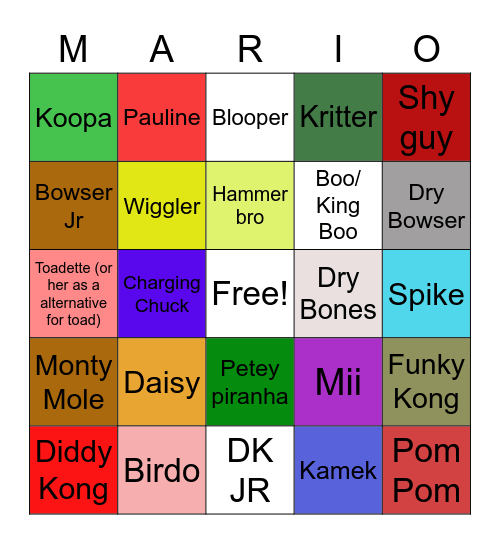 Mario strikers battle league Bingo Card