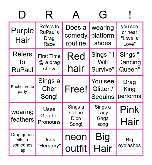 Drag Show Bingo Card