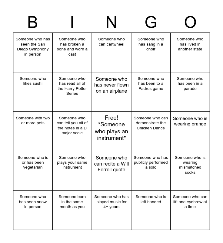 Getting to Know You VAPA Camp Edition Bingo Card