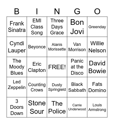 Karaoke Bingo Card