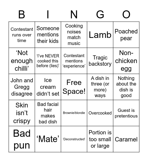 Ooo master chef bingo bungo Bingo Card