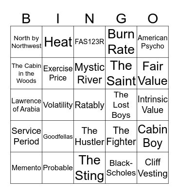 Stock Based Comp Bingo Card