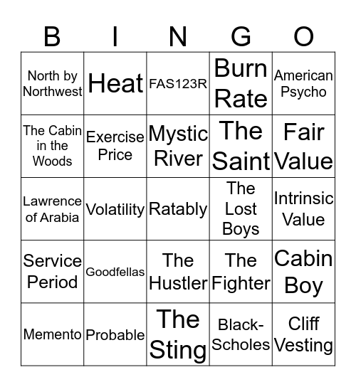 Stock Based Comp Bingo Card