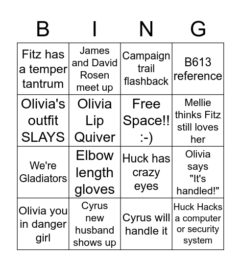 Scandal Party Season 5 Bingo Card