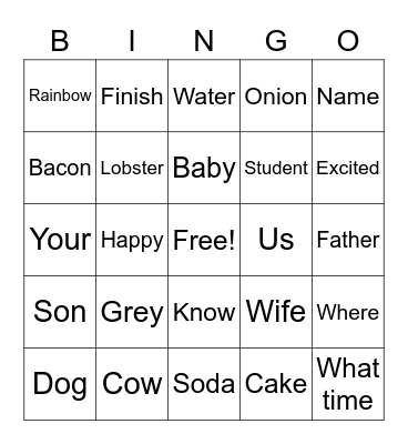 ASL Vocab Bingo Card