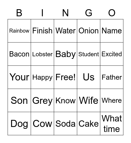 ASL Vocab Bingo Card
