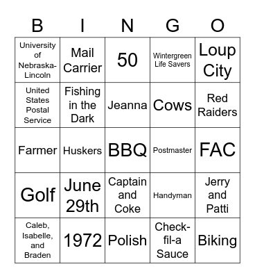 Kerry Bingo Card