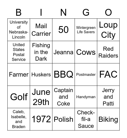 Kerry Bingo Card