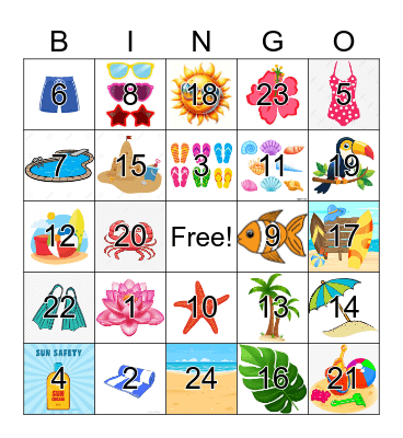 Summer/Vacation Bingo Card