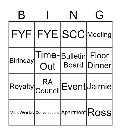 TCREW Bingo Card