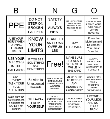 SAFETY BINGO Card