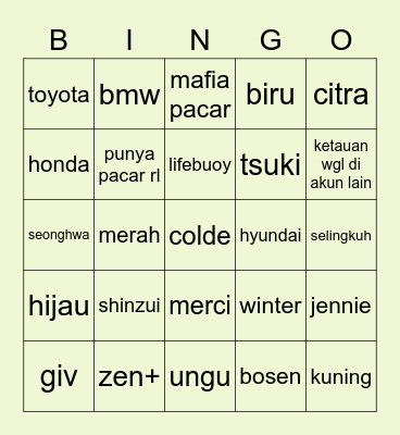 tsuki Bingo Card