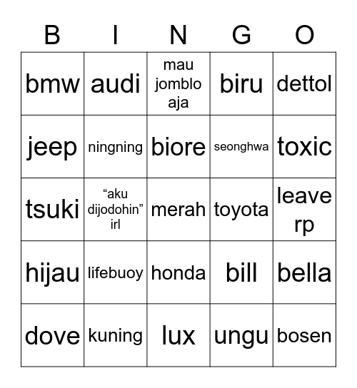 jy Bingo Card