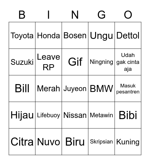 punya mingyu7ack Bingo Card
