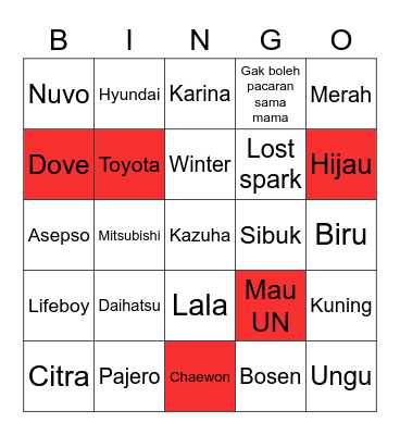 Sunghoon Bingo Card