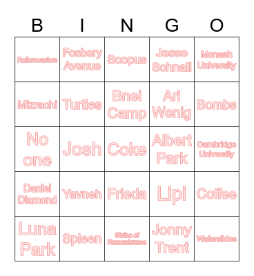 People, Places and Things Bingo Card