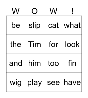 Sight Word and Short Vowel Bingo Card