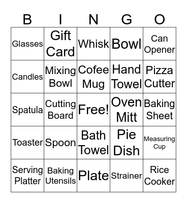 Kristen's Bridal Shower Bingo Card