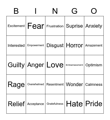 Emotion Bingo Card