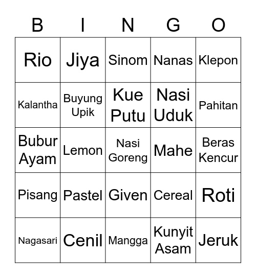 Kalantha. Bingo Card