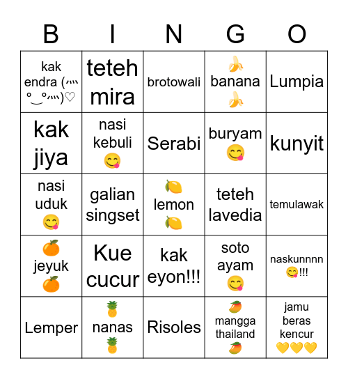 punya wawa (´∩｡• ᵕ •｡∩`) Bingo Card