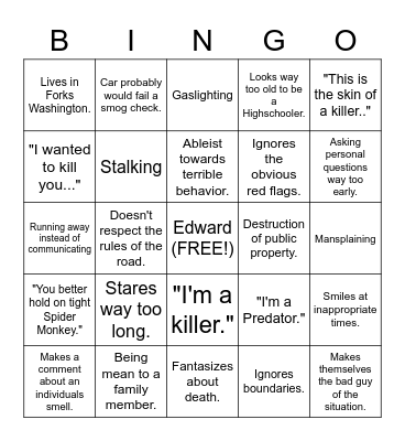 Red Flag Bingo Twilight Edition Bingo Card