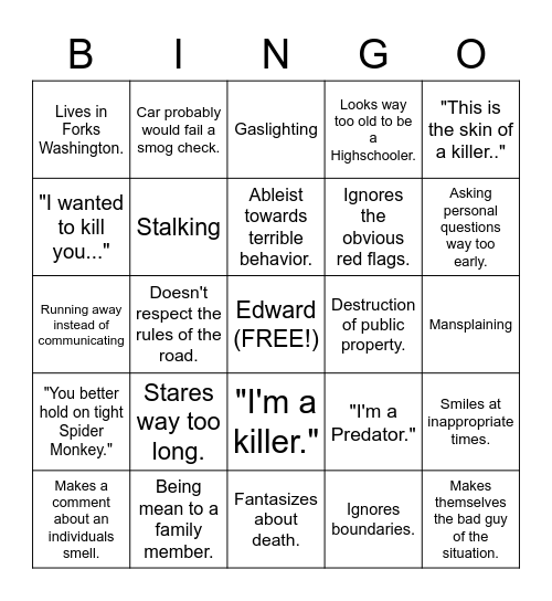 Red Flag Bingo Twilight Edition Bingo Card