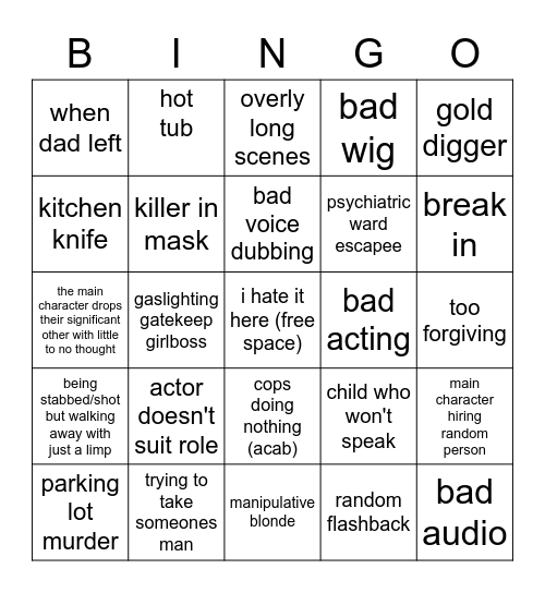 lifetime movies/any bad film Bingo Card