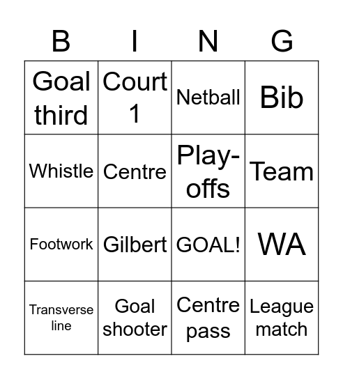 Netball Bingo! Bingo Card