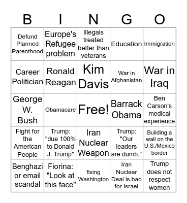 09/16/15 Republican Debate Bingo Card