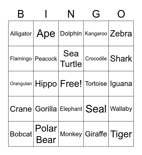 Zoo Bingo! Bingo Card