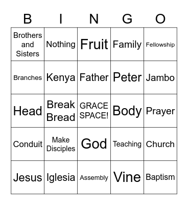 Conduit Church Bingo Card