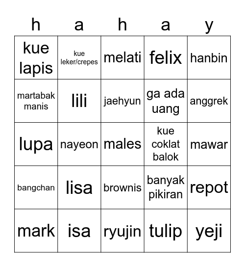 punya pacar lisa Bingo Card