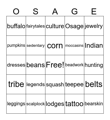 Osage Indians Bingo Card