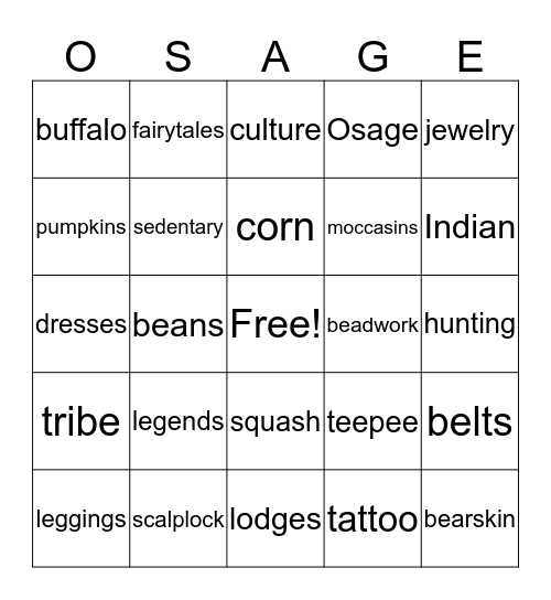 Osage Indians Bingo Card