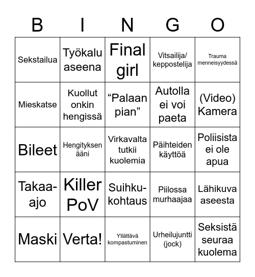 Slasher-festivaali Bingo Card