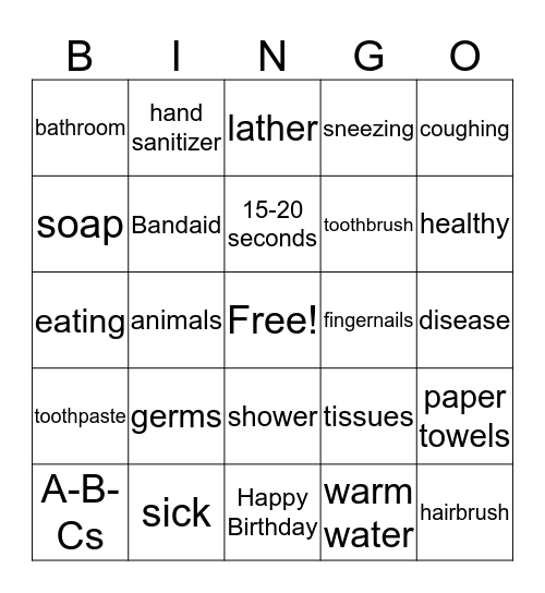 PERSONAL HYGIENE BINGO Card