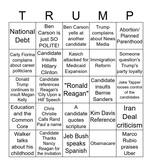 GOP DEBATE BINGO Card