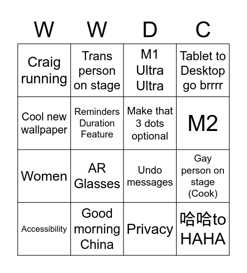 Dub Dub 22 Bingo Card