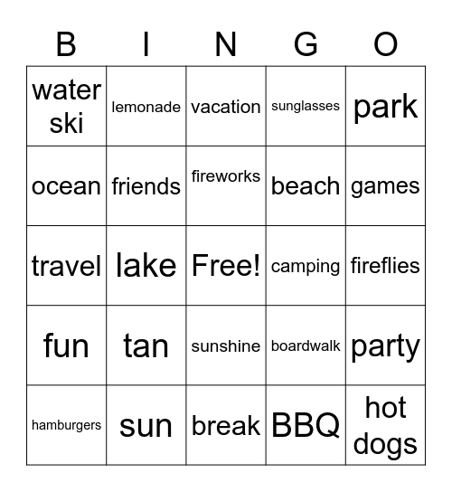 Summer Bingo Card