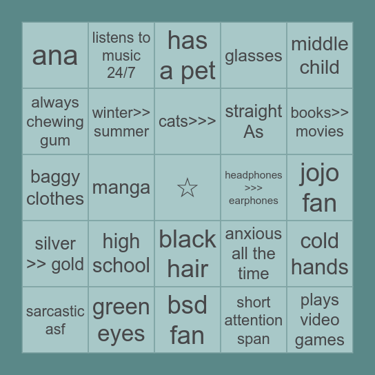 bingo or whatever Bingo Card