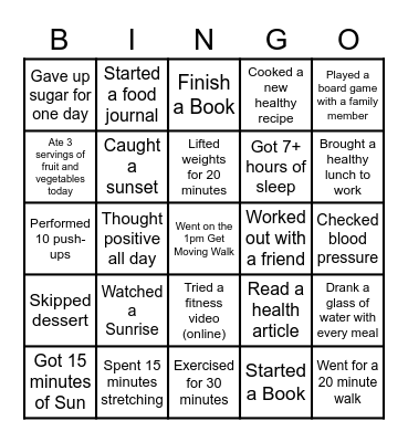 HEALTH & WELLNESS Bingo Card