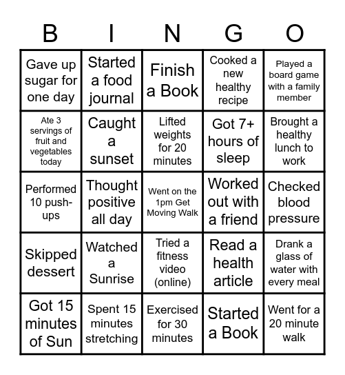 HEALTH & WELLNESS Bingo Card