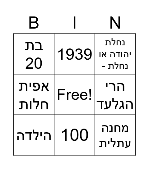 בינגו סבתא יפה Bingo Card